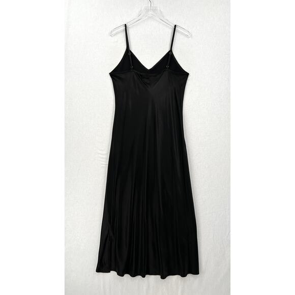 ENZA COSTA Satin Bias Slip Dress Womens XL Black Maxi V-neck Spaghetti Strap - Picture 3 of 16
